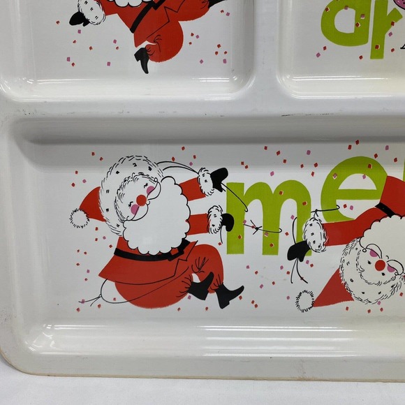Vtg MCM Christmas Santa Divided Serving Snack Tray Platter Kitschy 20x13.5 - Picture 6 of 10